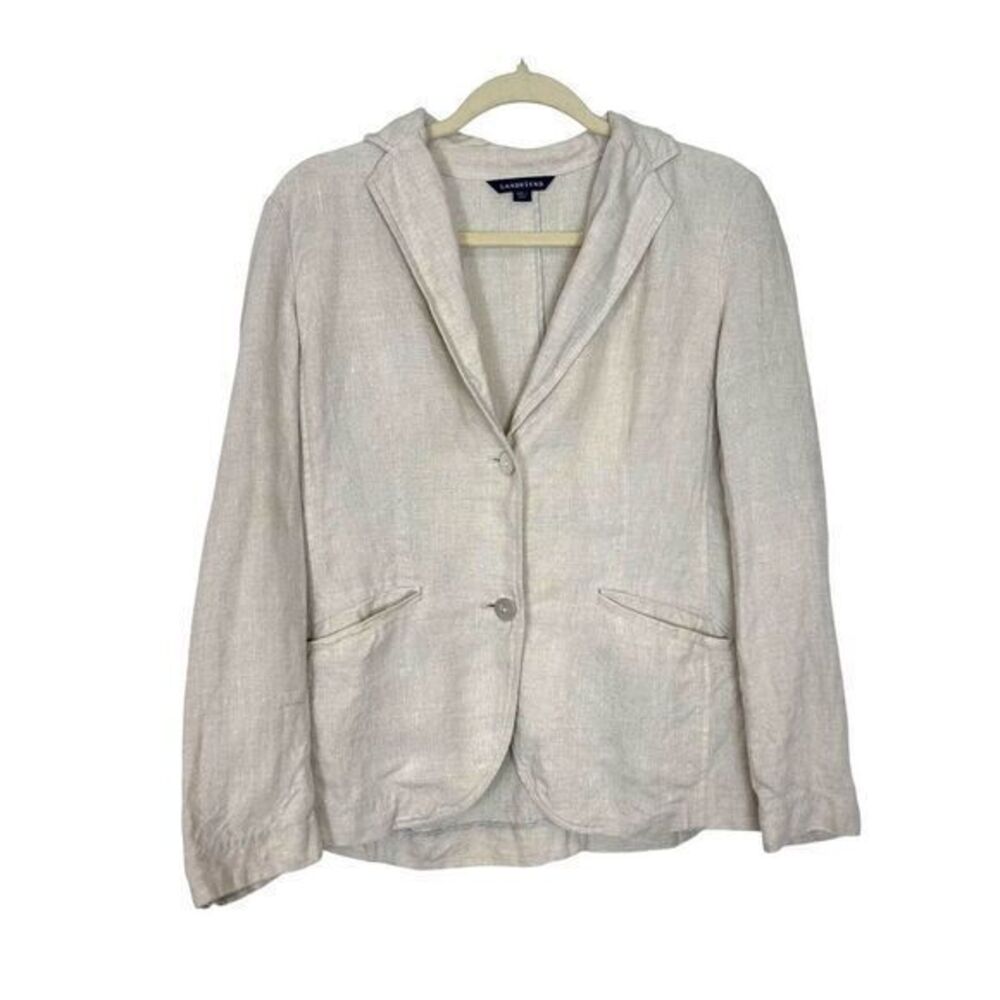 Lands End Linen Blazer Jacket Women 8 Beige Long Sleeve Button Front Tan Natural
